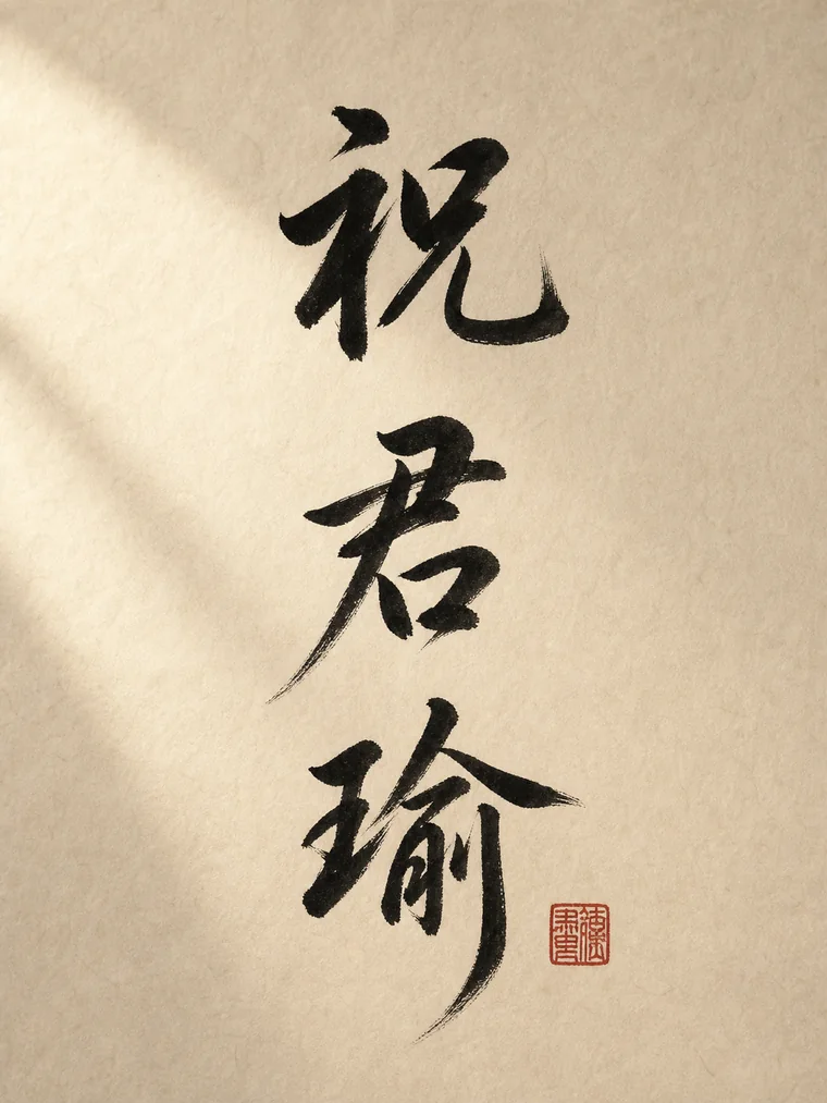 The name 祝君瑜 written vertically in brush calligraphy