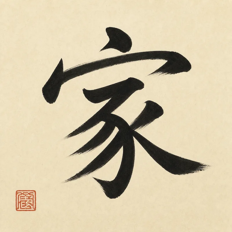 Family (家) in black ink calligraphy