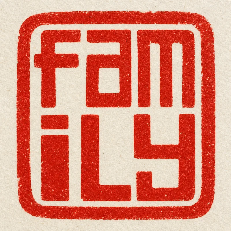 Family (家) — the English word as a cinnabar seal