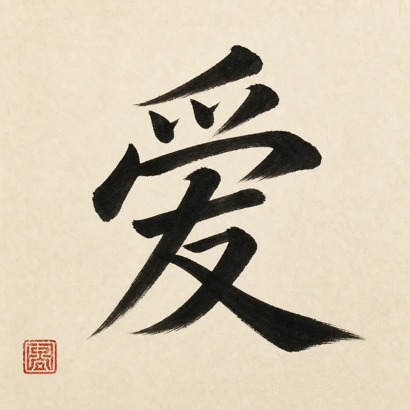 Love (爱) in black ink calligraphy
