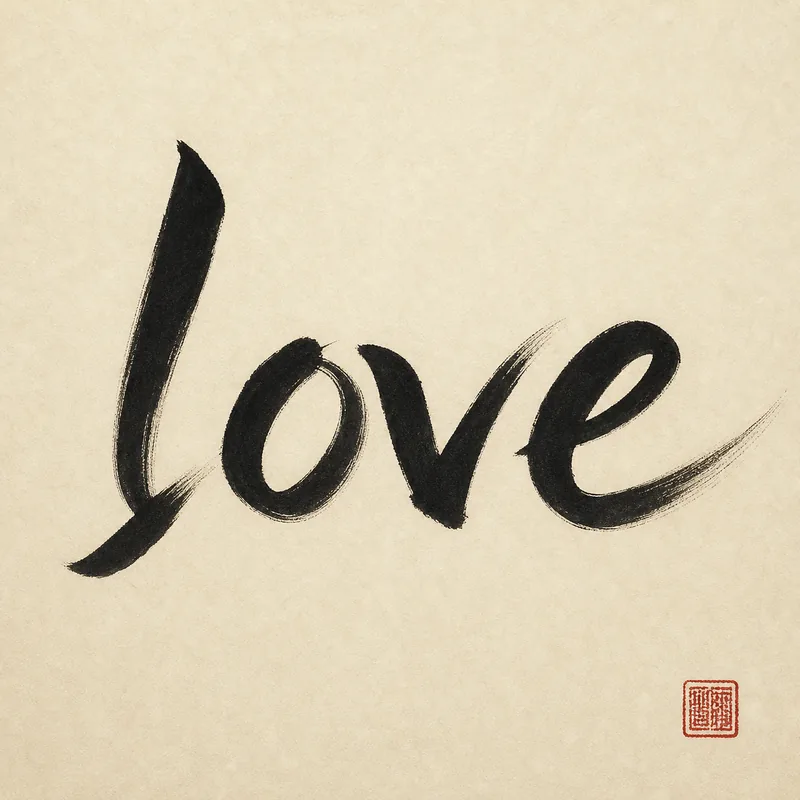 Love (爱) — the English word in black ink
