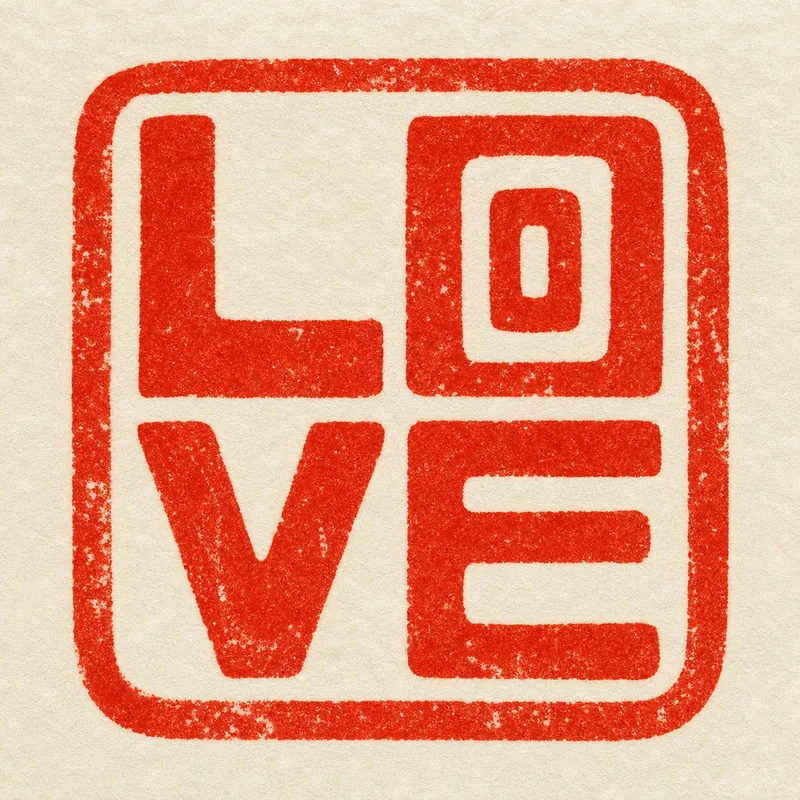 Love (爱) — the English word as a cinnabar seal
