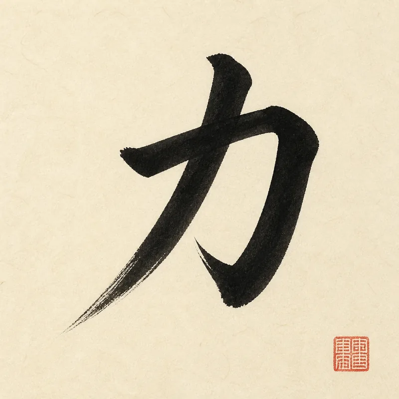 Strength (力) in black ink calligraphy