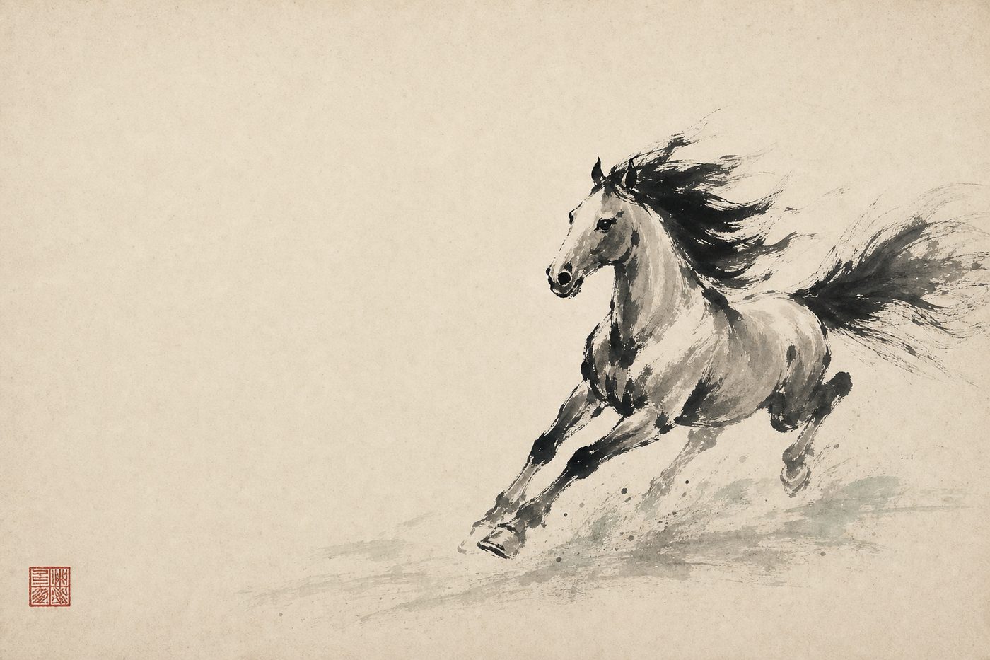 Ink-wash portrait of the Horse