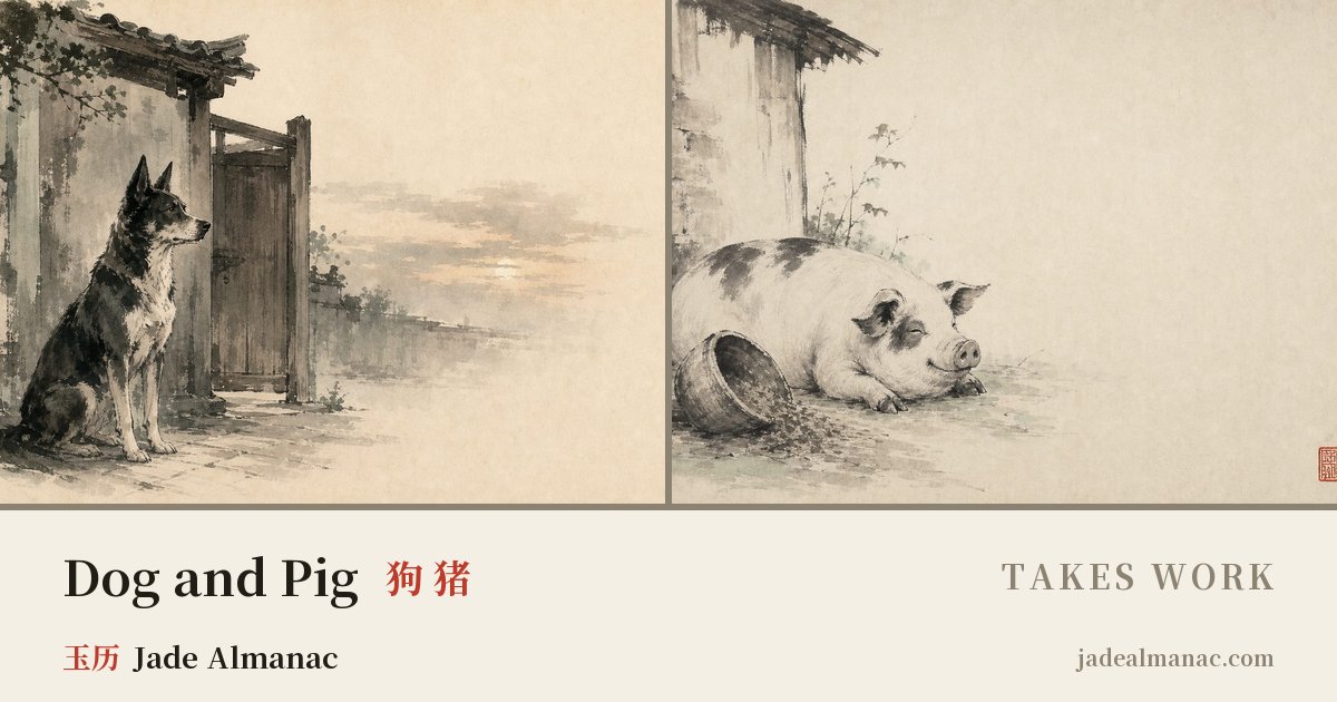 Share card: Dog and Pig, Takes work in the Chinese zodiac