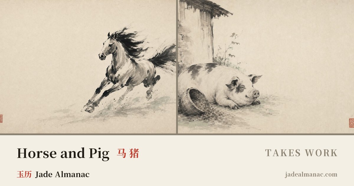 Share card: Horse and Pig, Takes work in the Chinese zodiac