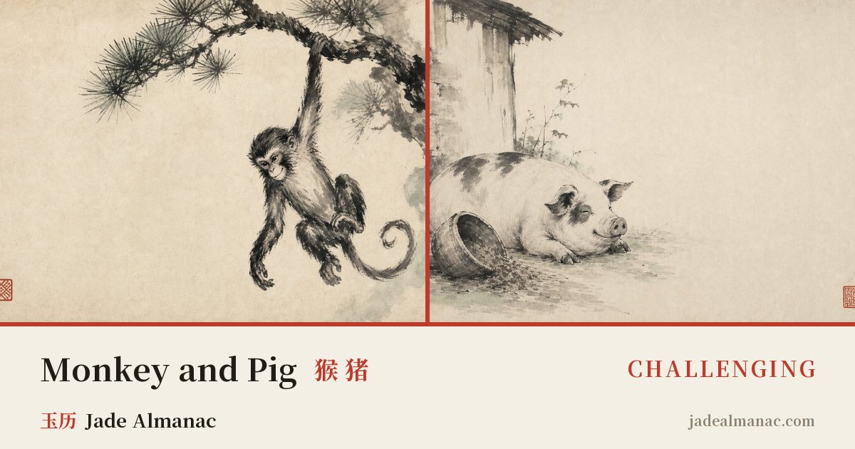 Share card: Monkey and Pig, Challenging in the Chinese zodiac