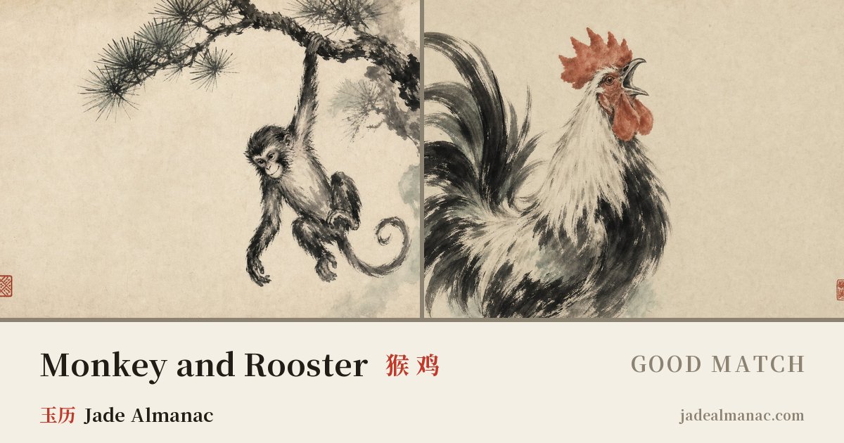 Share card: Monkey and Rooster, Good match in the Chinese zodiac