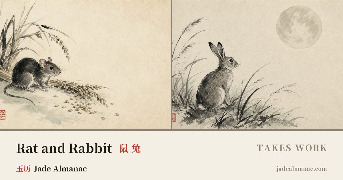 Share card: Rat and Rabbit, Takes work in the Chinese zodiac