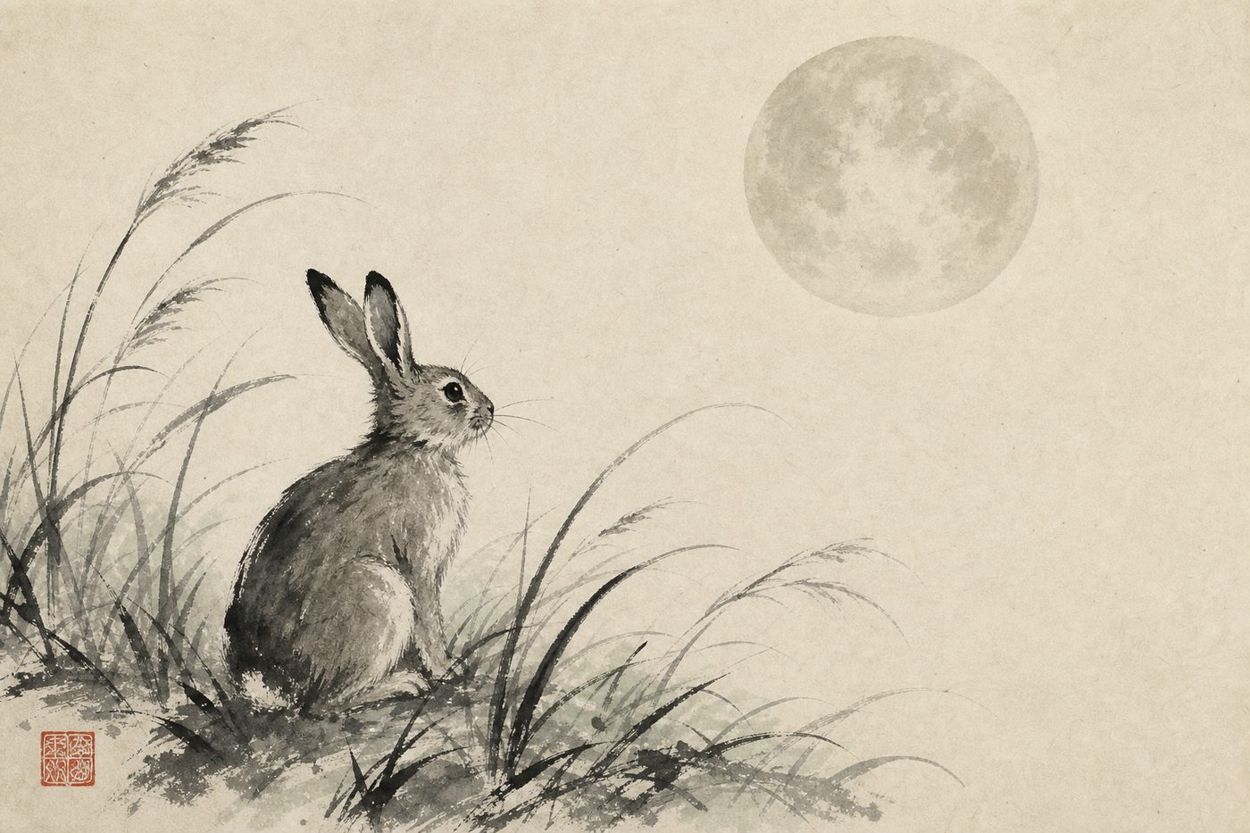 Ink-wash portrait of the Rabbit