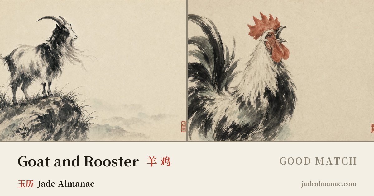 Share card: Goat and Rooster, Good match in the Chinese zodiac