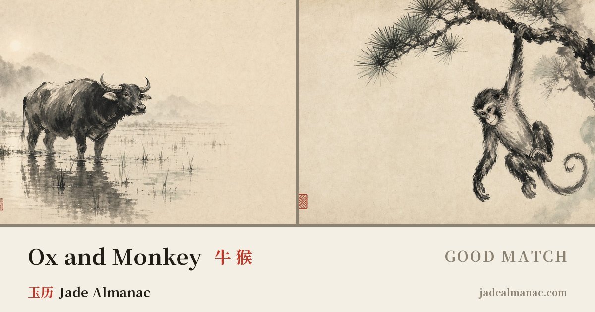 Share card: Ox and Monkey, Good match in the Chinese zodiac