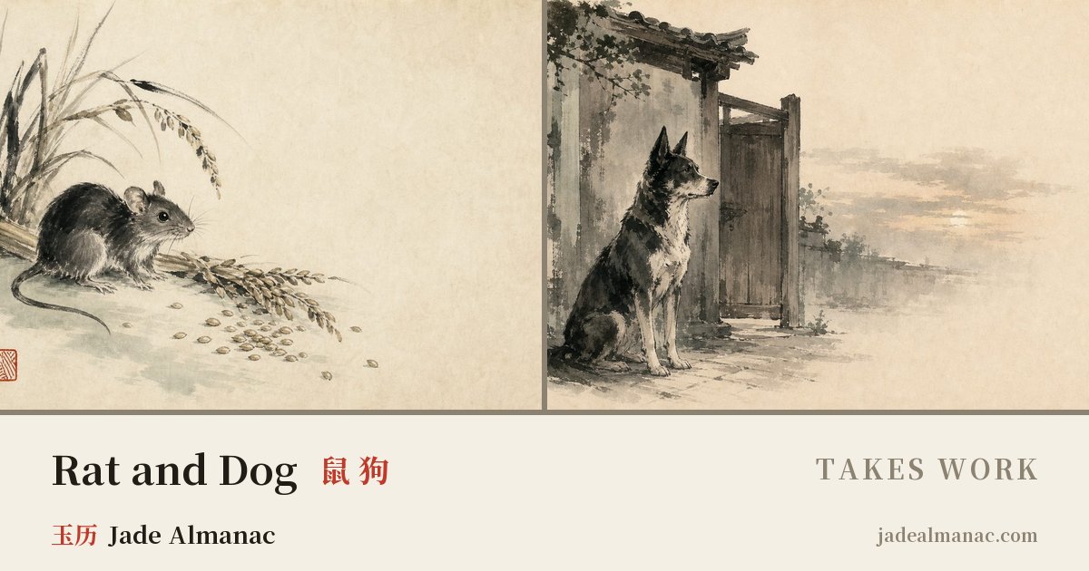 Share card: Rat and Dog, Takes work in the Chinese zodiac