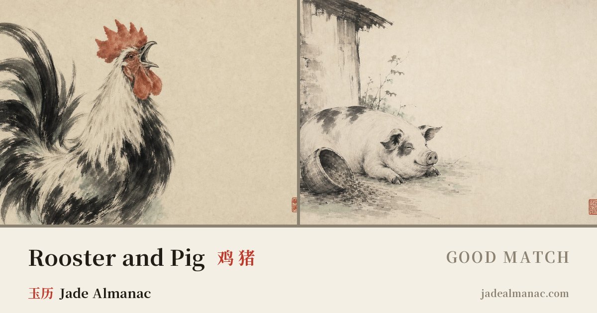 Share card: Rooster and Pig, Good match in the Chinese zodiac